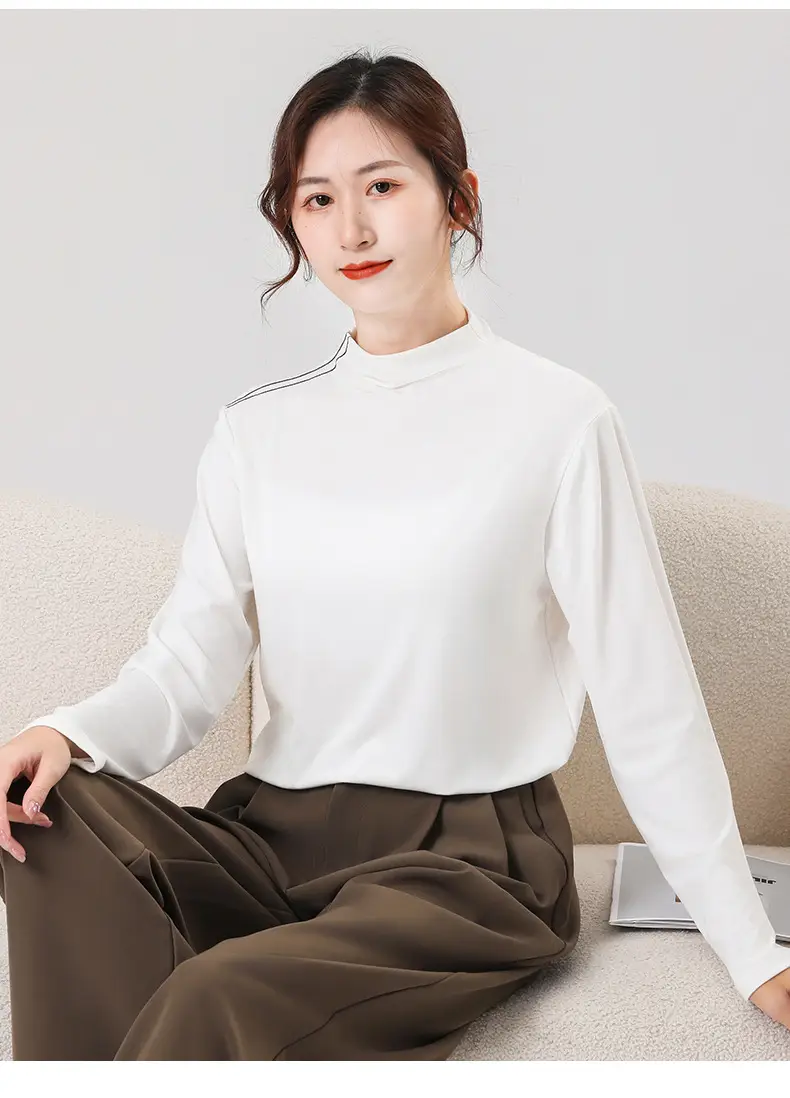 White Half-high Collar T-Shirt for Boys & Girls Autumn Winter — feature 14