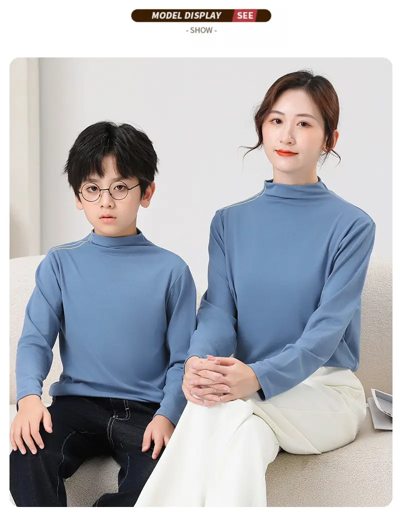 White Half-high Collar T-Shirt for Boys & Girls Autumn Winter — feature 15