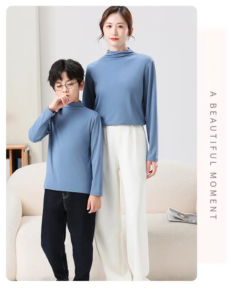 White Half-high Collar T-Shirt for Boys & Girls Autumn Winter — feature 16