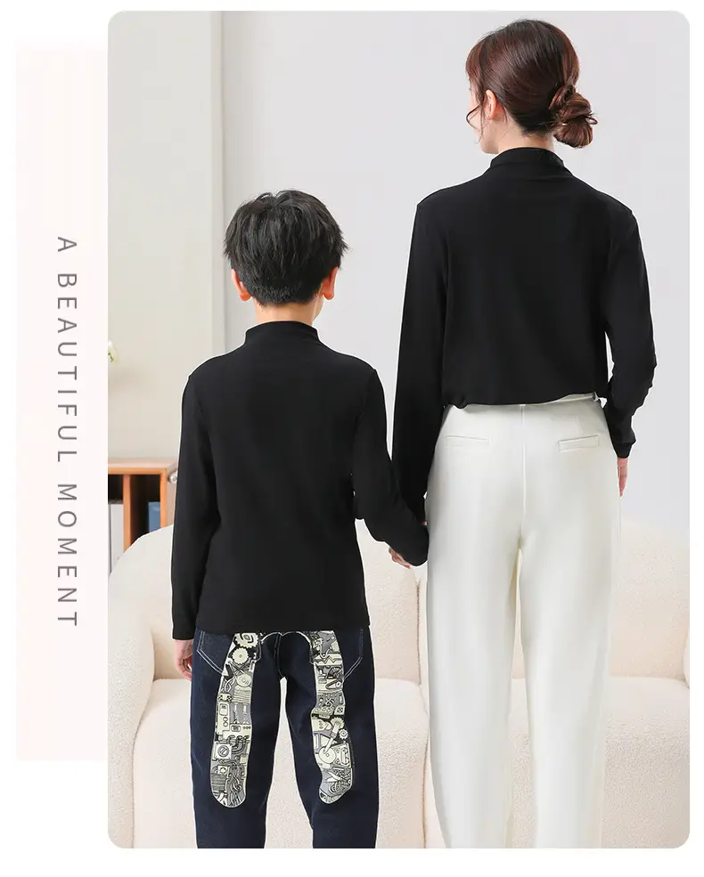 White Half-high Collar T-Shirt for Boys & Girls Autumn Winter — feature 18