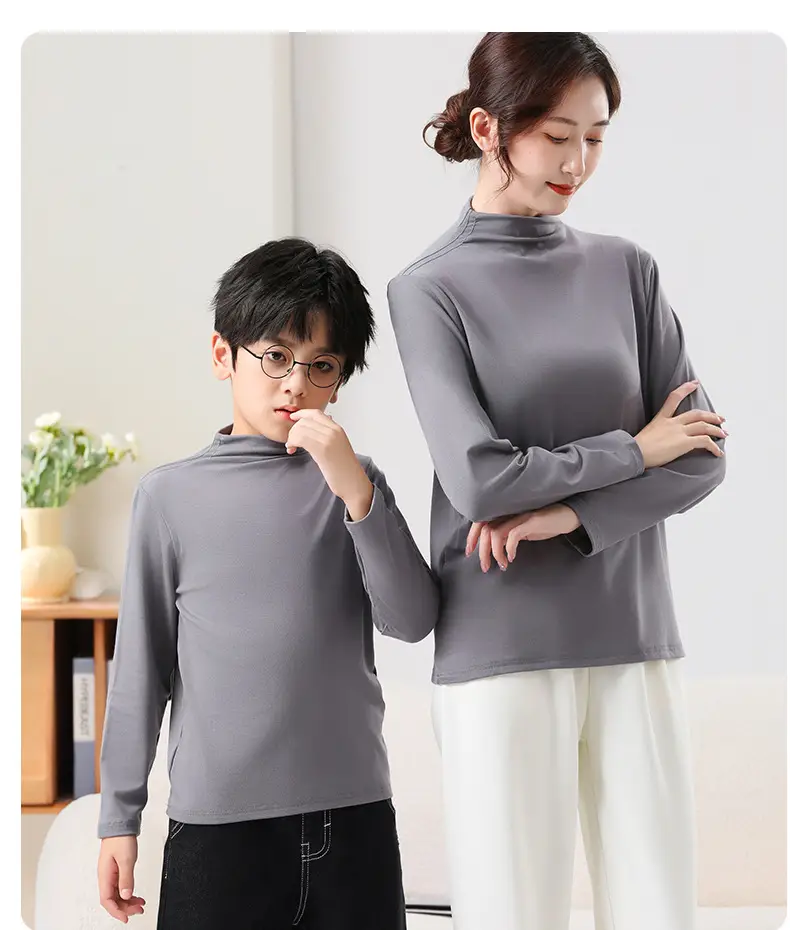 White Half-high Collar T-Shirt for Boys & Girls Autumn Winter — feature 19