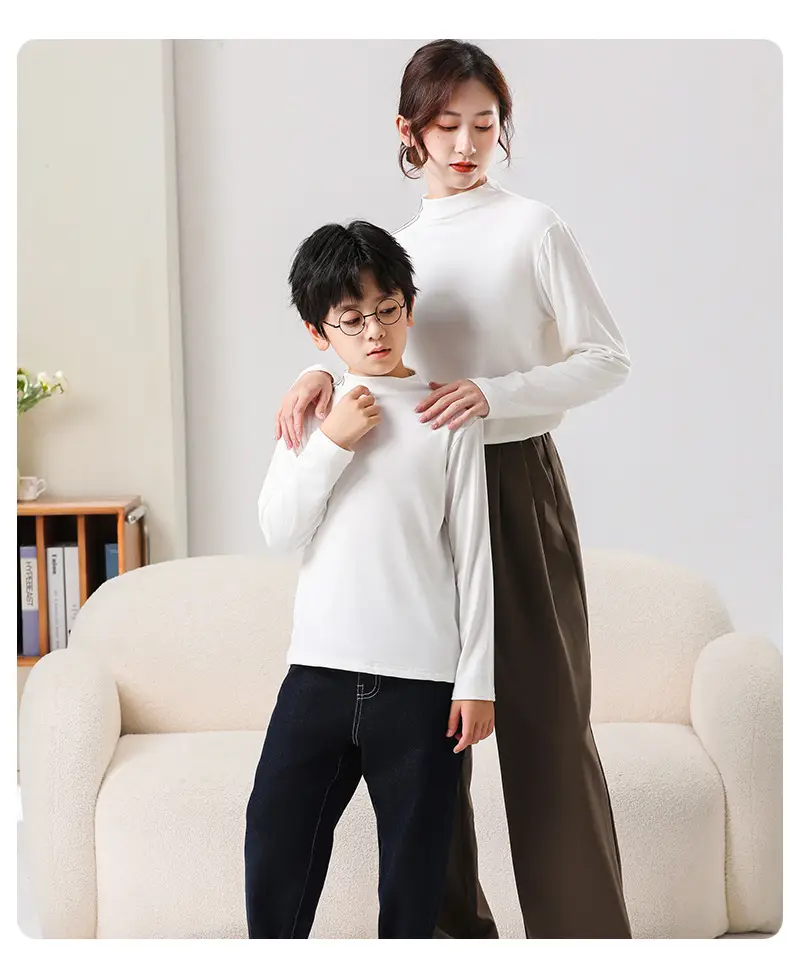White Half-high Collar T-Shirt for Boys & Girls Autumn Winter — feature 21