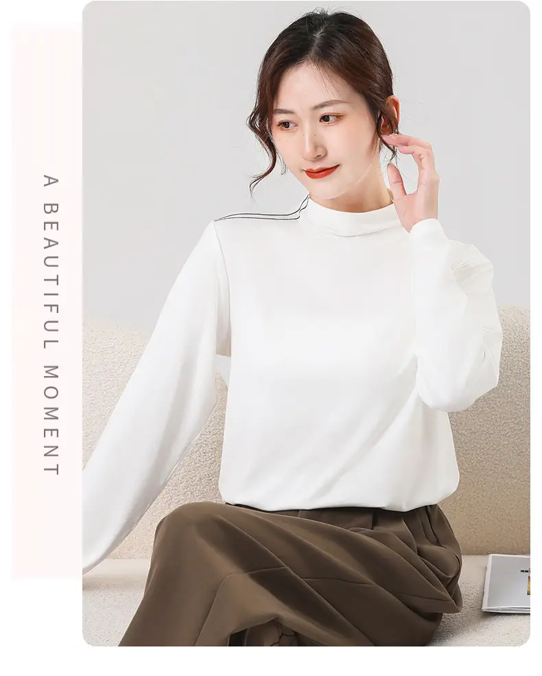 White Half-high Collar T-Shirt for Boys & Girls Autumn Winter — feature 22
