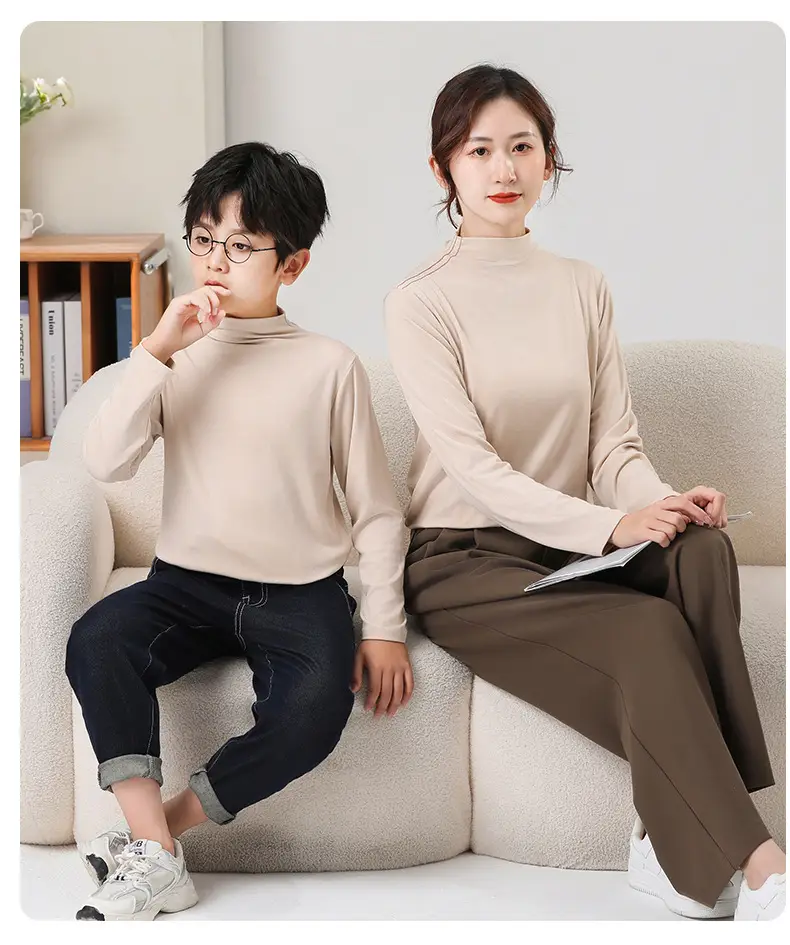 White Half-high Collar T-Shirt for Boys & Girls Autumn Winter — feature 23