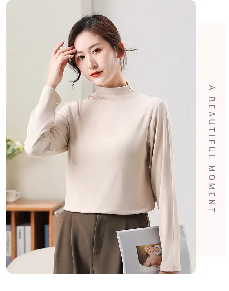 White Half-high Collar T-Shirt for Boys & Girls Autumn Winter — feature 24