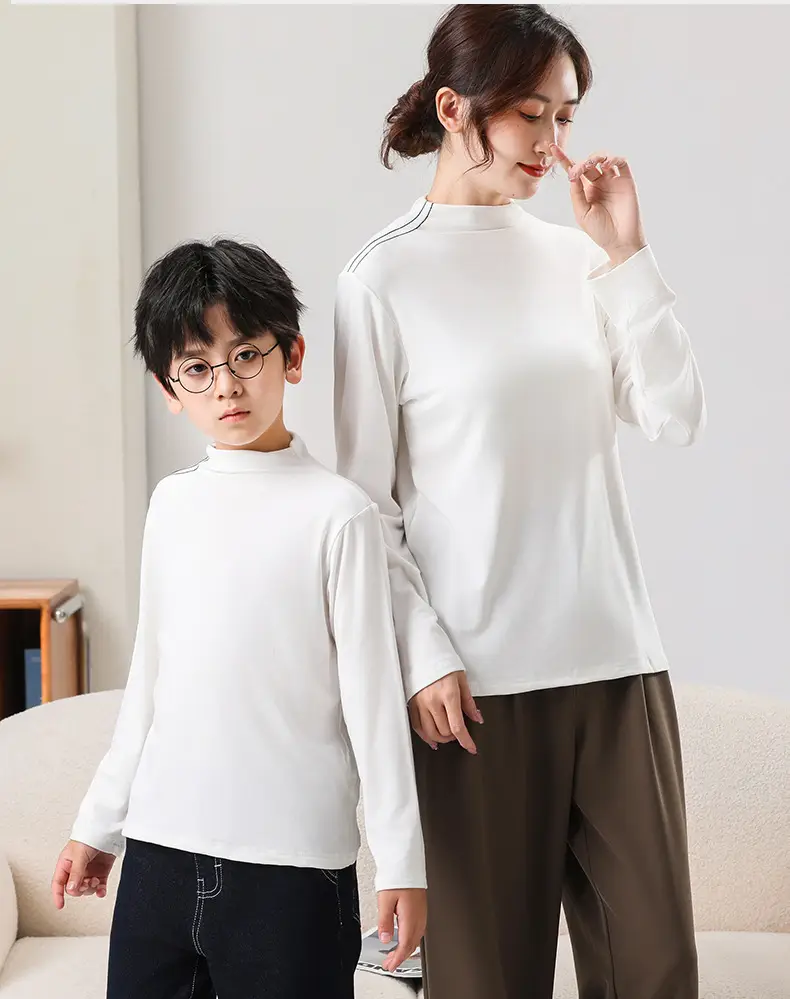White Half-high Collar T-Shirt for Boys & Girls Autumn Winter — feature 4