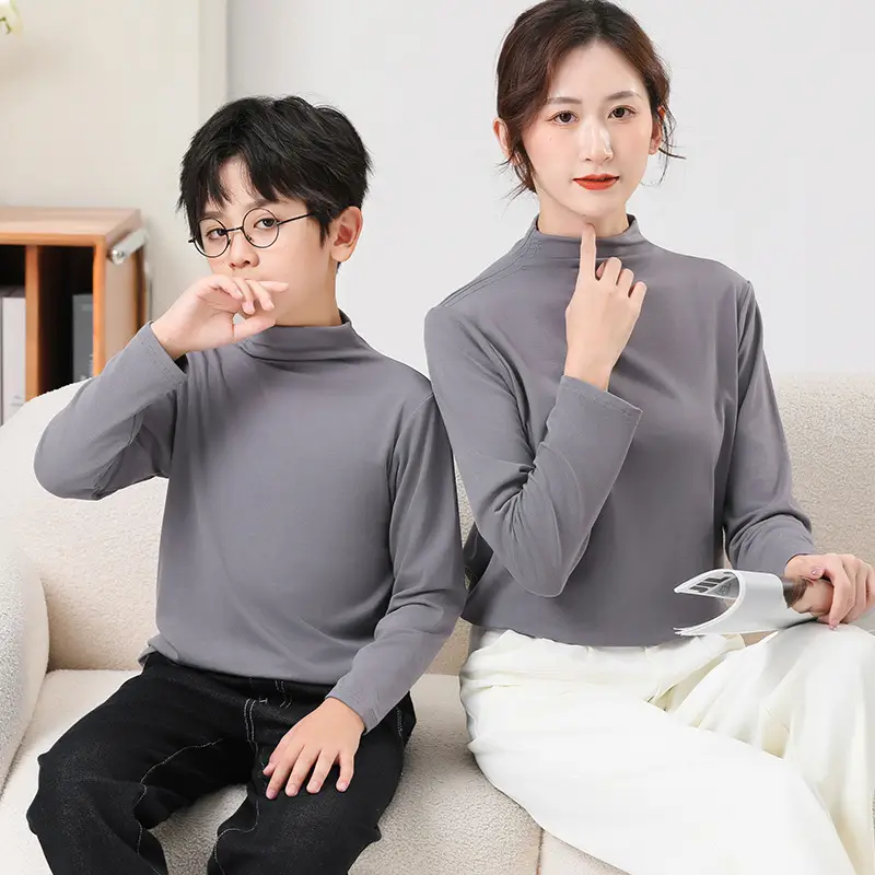 White Half-high Collar T-Shirt for Boys & Girls Autumn Winter