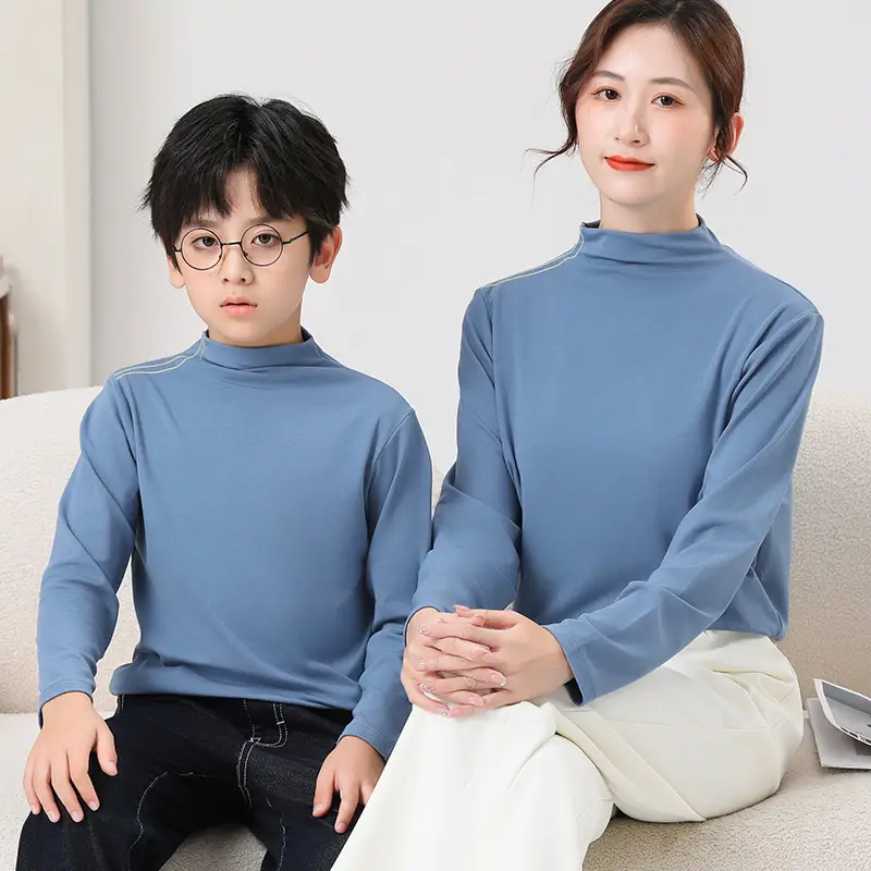 White Half-high Collar T-Shirt for Boys & Girls Autumn Winter