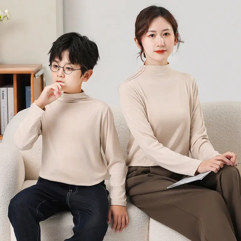 White Half-high Collar T-Shirt for Boys & Girls Autumn Winter