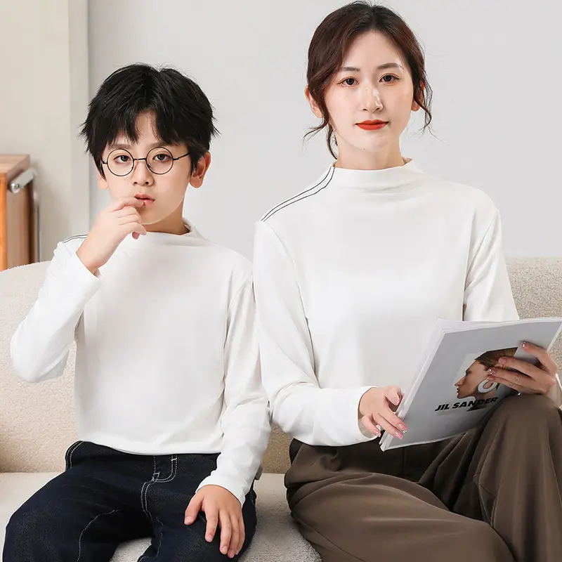 White Half-high Collar T-Shirt for Boys & Girls Autumn Winter