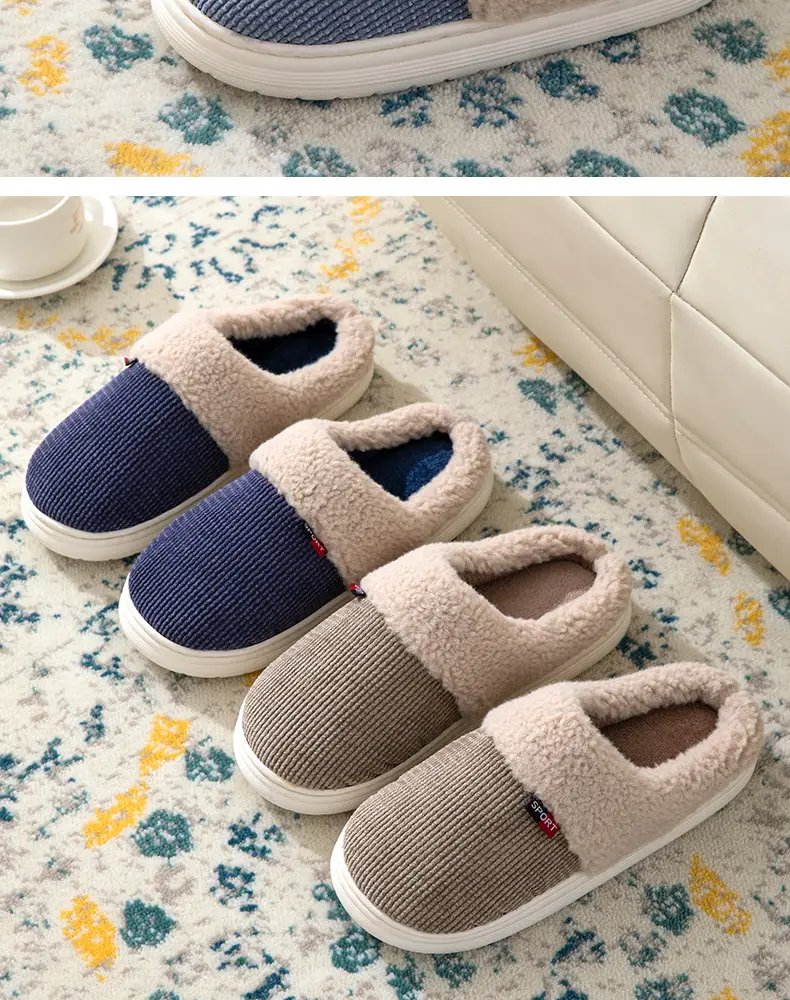 Men's Large Size Cotton Slippers for Autumn and Winter, Indoor Non-Slip Thickened Warm Fabric Slippers for Home Leisure and Warmth — feature 12