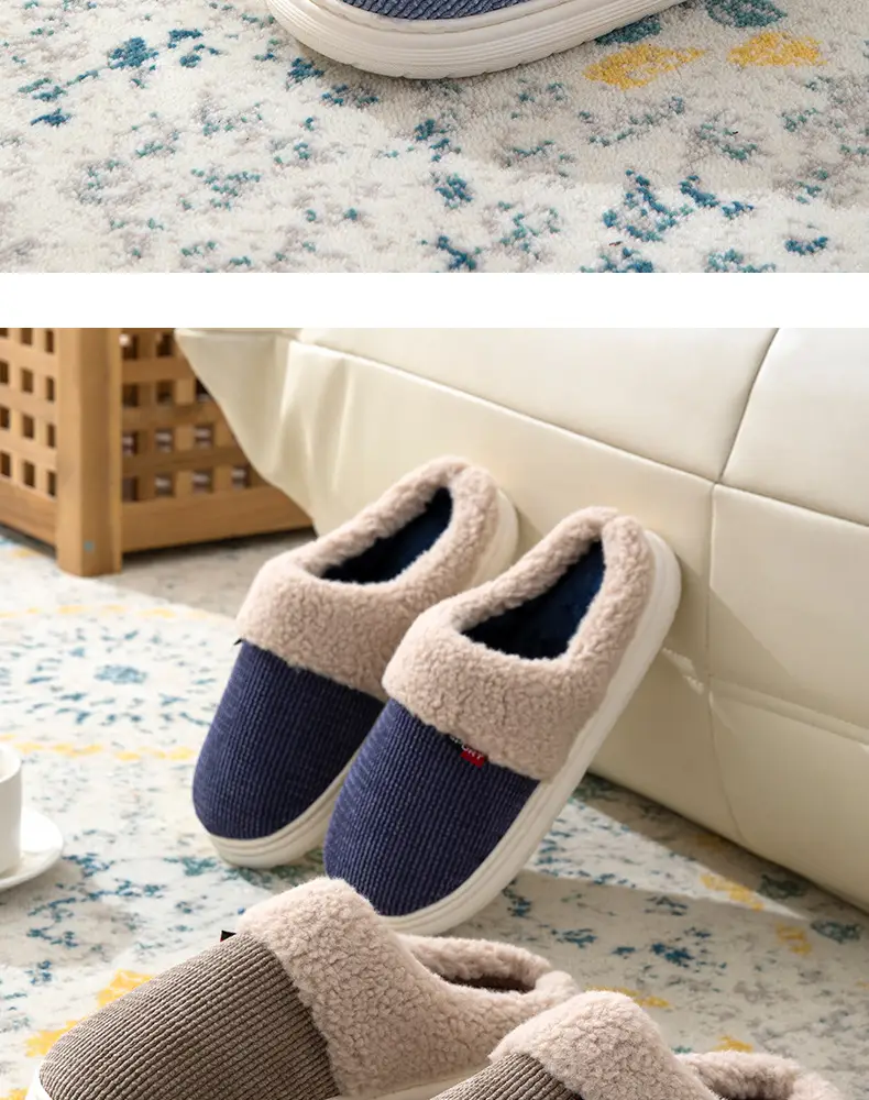 Men's Large Size Cotton Slippers for Autumn and Winter, Indoor Non-Slip Thickened Warm Fabric Slippers for Home Leisure and Warmth — feature 3