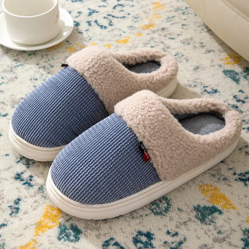 Men's Large Size Cotton Slippers for Autumn and Winter, Indoor Non-Slip Thickened Warm Fabric Slippers for Home Leisure and Warmth - Image 2