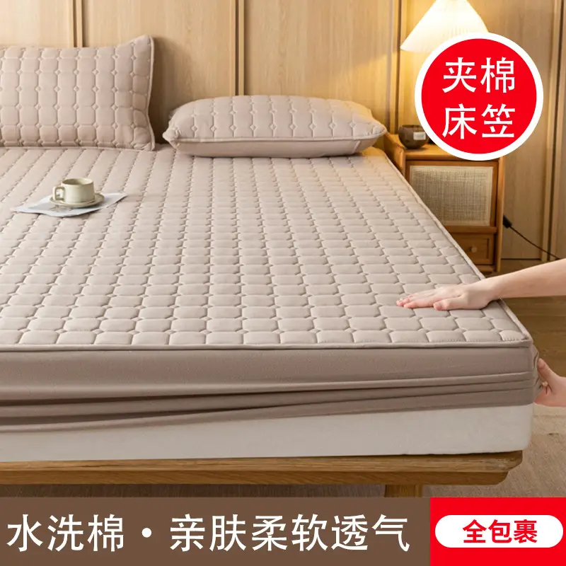 Solid color skin-friendly washed cotton quilted bedspread breathable non-slip thickened dustproof bedspread household Simmons protective cover