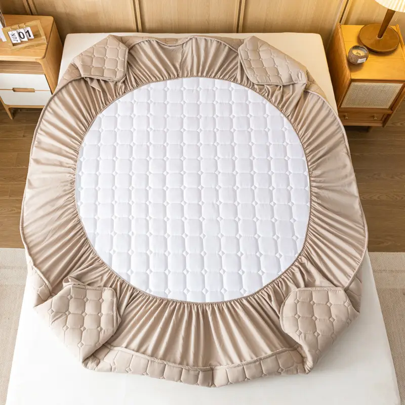 Solid color skin-friendly washed cotton quilted bedspread breathable non-slip thickened dustproof bedspread household Simmons protective cover