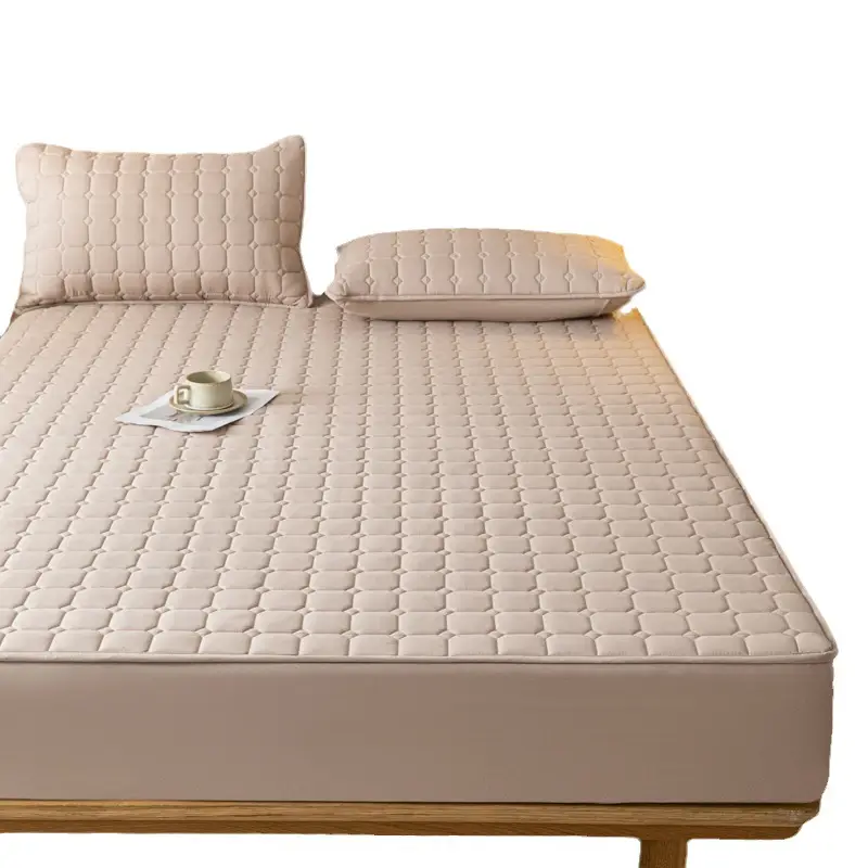 Solid color skin-friendly washed cotton quilted bedspread breathable non-slip thickened dustproof bedspread household Simmons protective cover