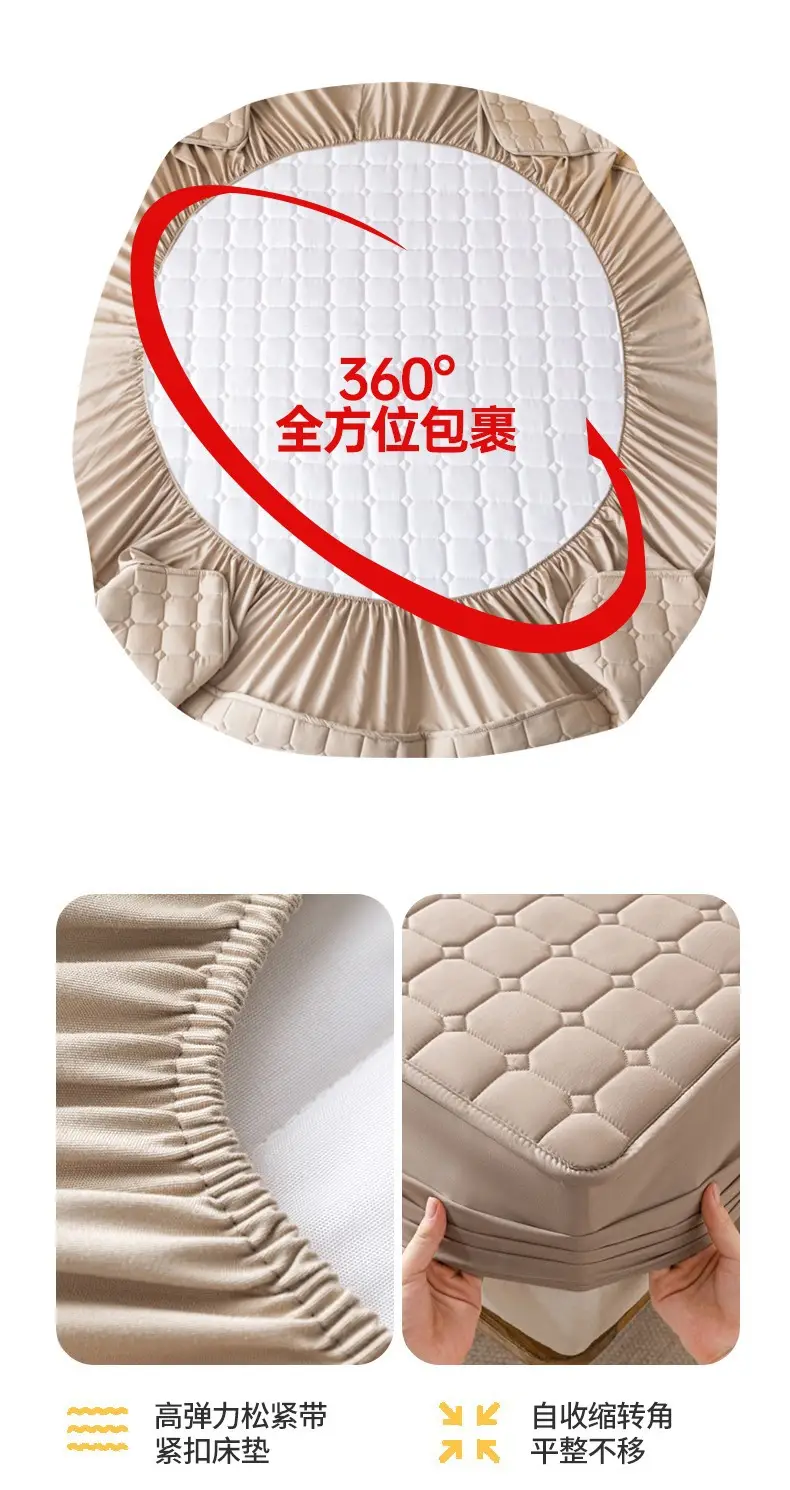 Solid color skin-friendly washed cotton quilted bedspread breathable non-slip thickened dustproof bedspread household Simmons protective cover — feature 10