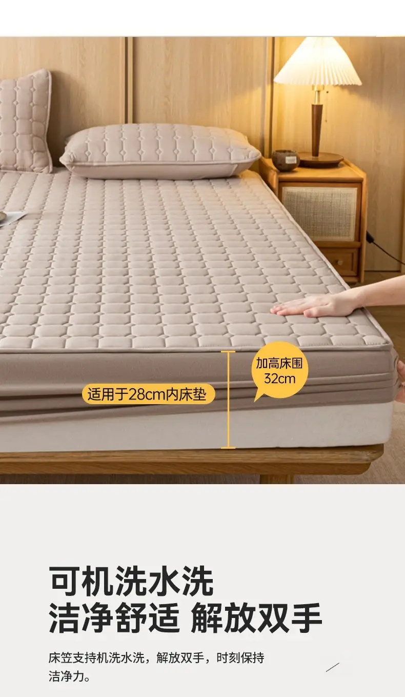 Solid color skin-friendly washed cotton quilted bedspread breathable non-slip thickened dustproof bedspread household Simmons protective cover — feature 11