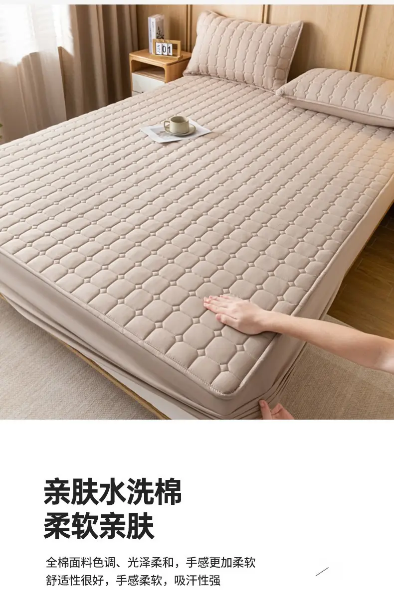 Solid color skin-friendly washed cotton quilted bedspread breathable non-slip thickened dustproof bedspread household Simmons protective cover — feature 3