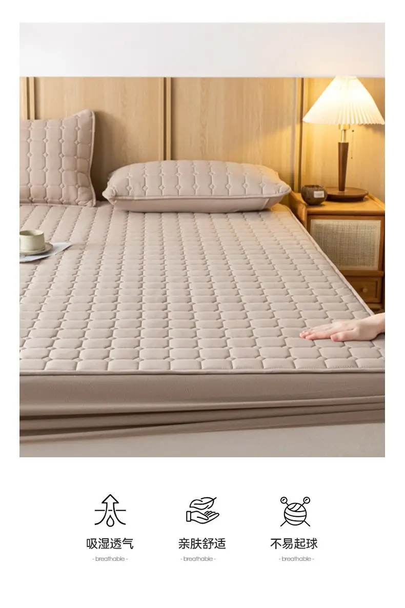 Solid color skin-friendly washed cotton quilted bedspread breathable non-slip thickened dustproof bedspread household Simmons protective cover — feature 4