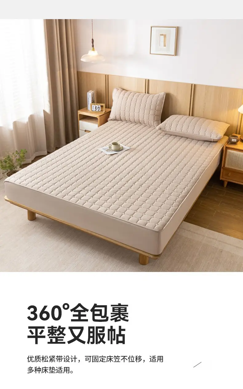 Solid color skin-friendly washed cotton quilted bedspread breathable non-slip thickened dustproof bedspread household Simmons protective cover — feature 9