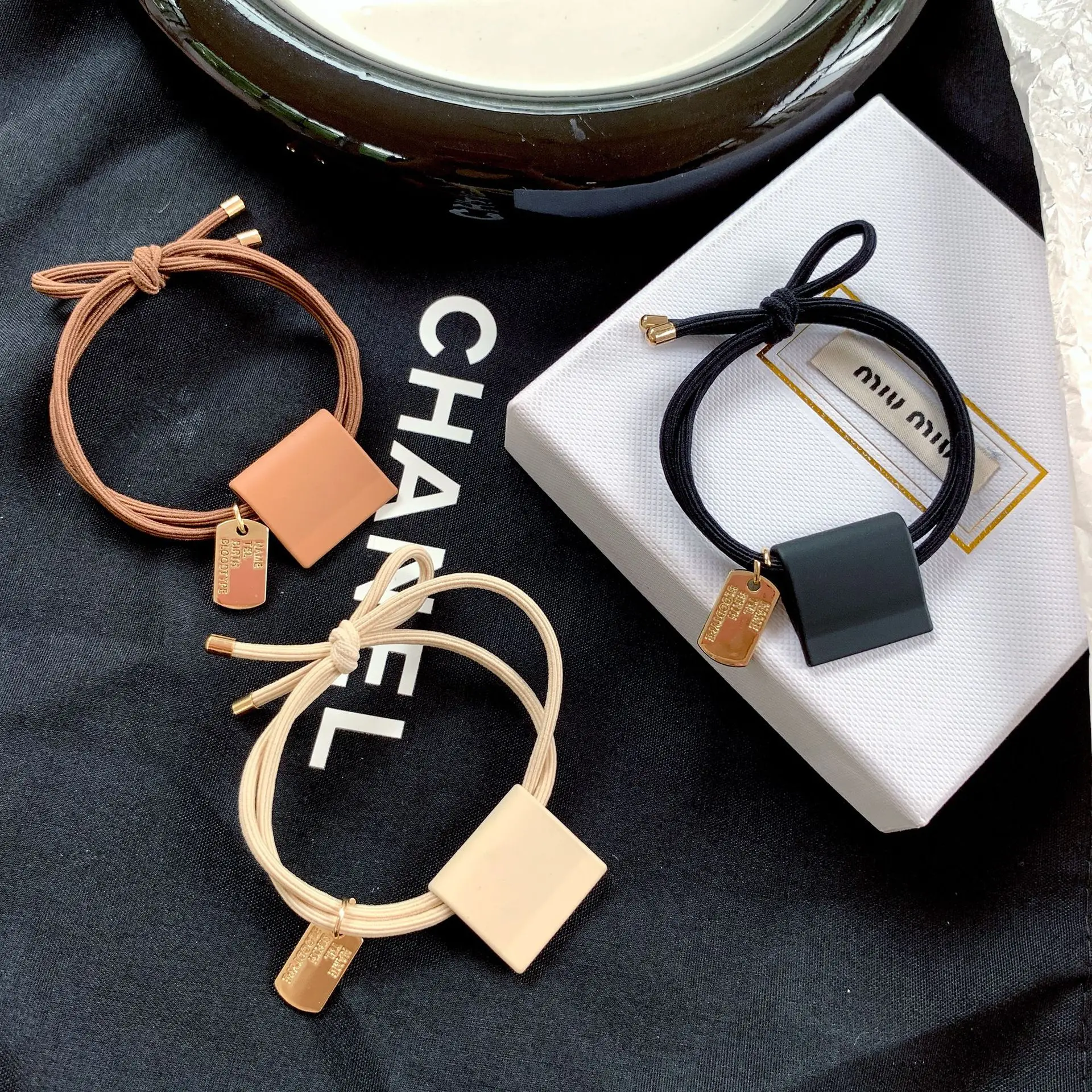 Chanel Style Metal Hair Rope with Square Charm - Image 4