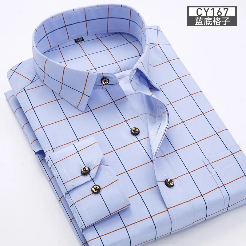 New Men Printed Long Sleeve Shirt Blue Slim Fit Casual All Match - Image 7