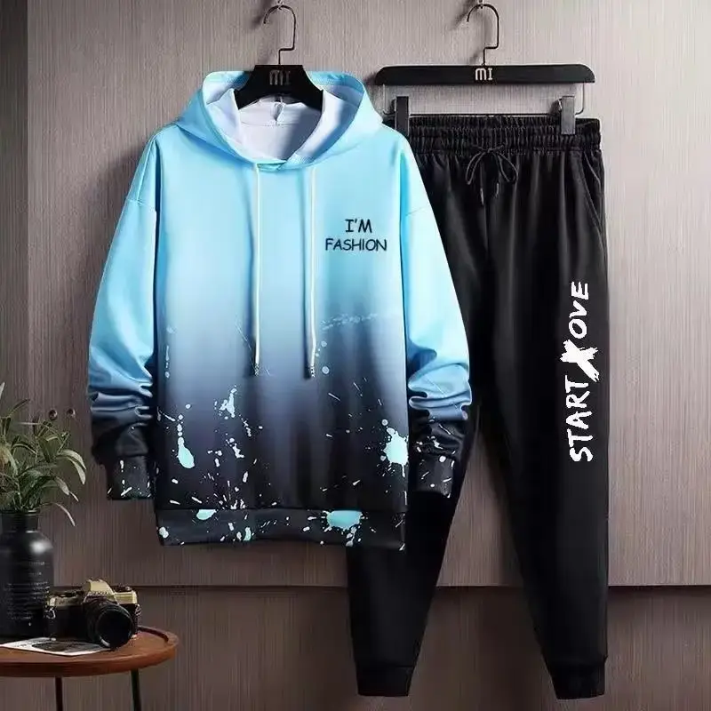 Men's Black Hooded Sweatshirt Set with Drawstring Waist - Image 4