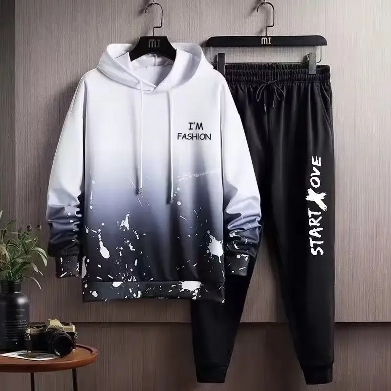 Men's Black Hooded Sweatshirt Set with Drawstring Waist - Image 3