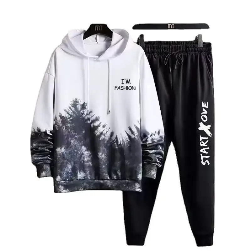 Men's Black Hooded Sweatshirt Set with Drawstring Waist - Image 10