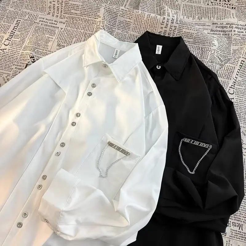 Men's White & Black Long Sleeve Button Down Shirt Set — feature 4
