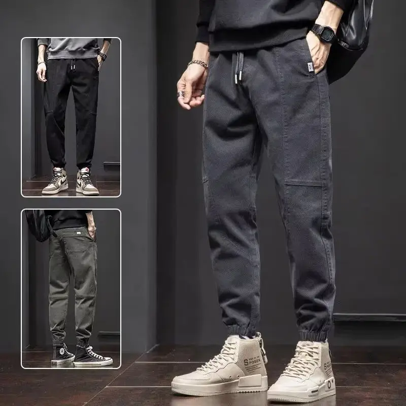 Men Dark Gray Ankle-Tied Harem Trousers - Image 5