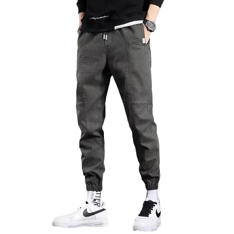 Men Dark Gray Ankle-Tied Harem Trousers - Image 8