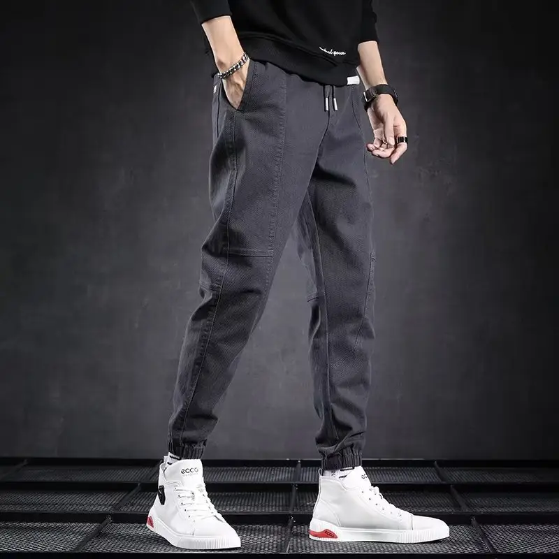 Men Dark Gray Ankle-Tied Harem Trousers - Image 2