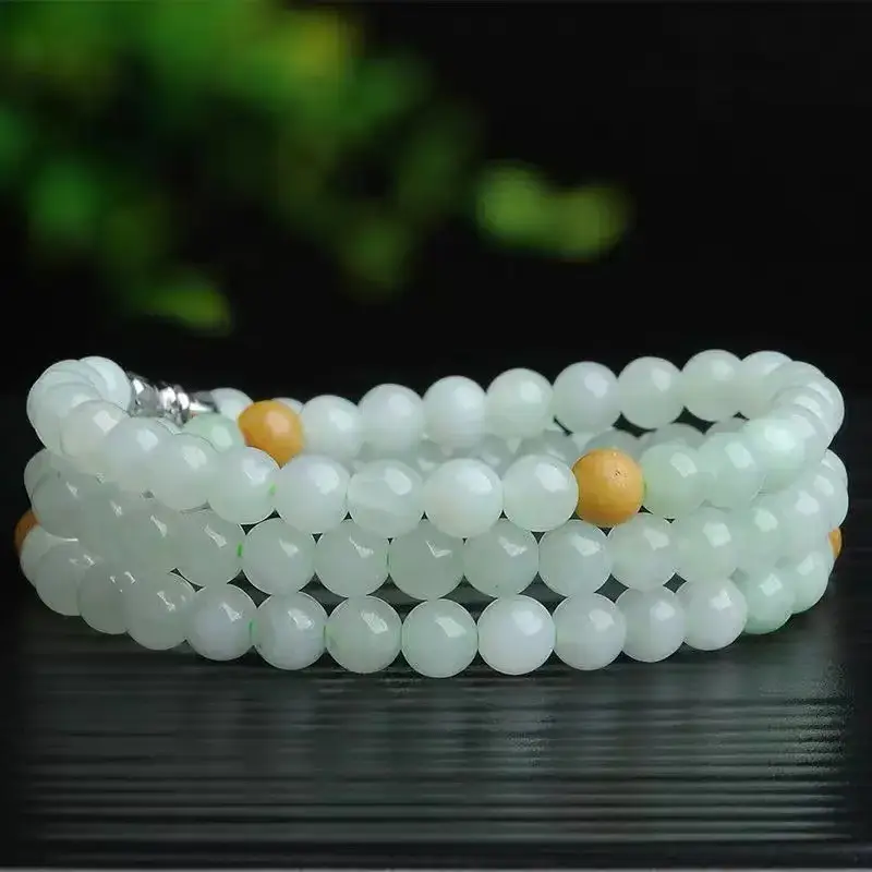 Tri-color Jade Necklace with Round Beads