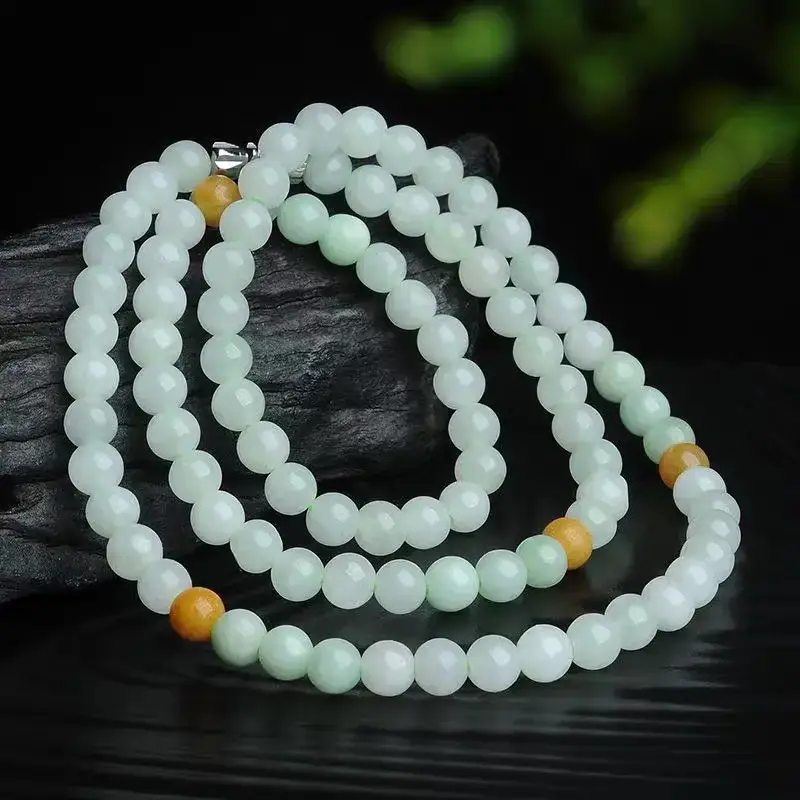 Tri-color Jade Necklace with Round Beads