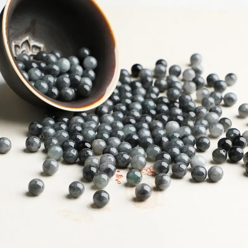 Natural Burma Jade Round Beads Black Ice Style DIY Accessories