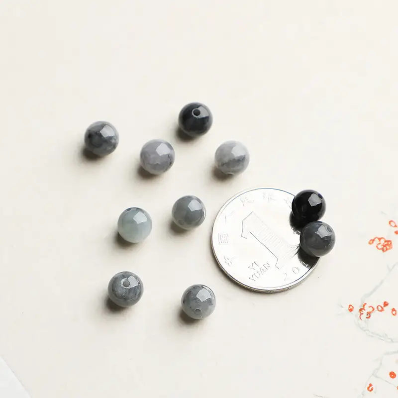 Natural Burma Jade Round Beads Black Ice Style DIY Accessories
