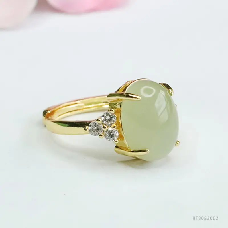 Guan Yu Jade Claw Ring for Women Gold Plated Clear Water Setting - Image 3