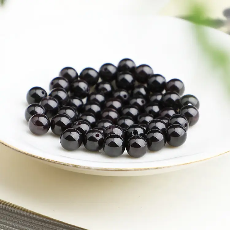 Natural Garnet Round Beads Black - Image 2