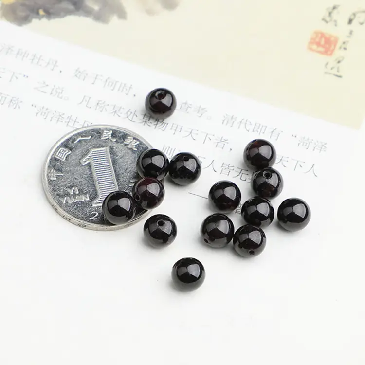 Natural Garnet Round Beads Black - Image 4