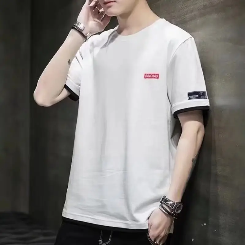 Men Printed T-Shirt Black Red Summer Short Sleeve - Image 5