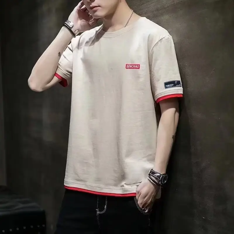 Men Printed T-Shirt Black Red Summer Short Sleeve - Image 6