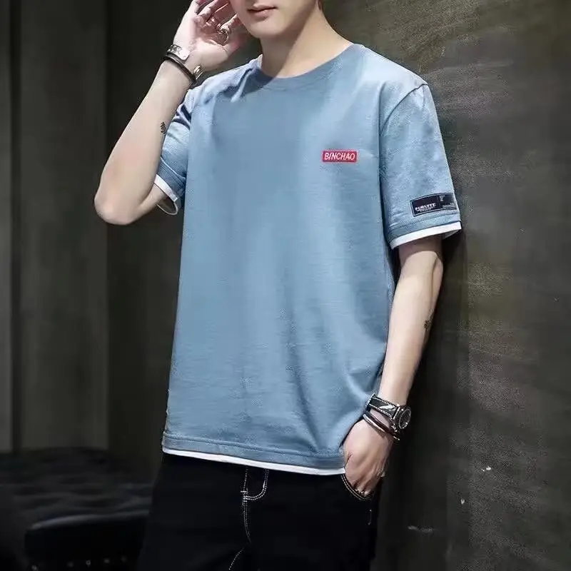 Men Printed T-Shirt Black Red Summer Short Sleeve - Image 7