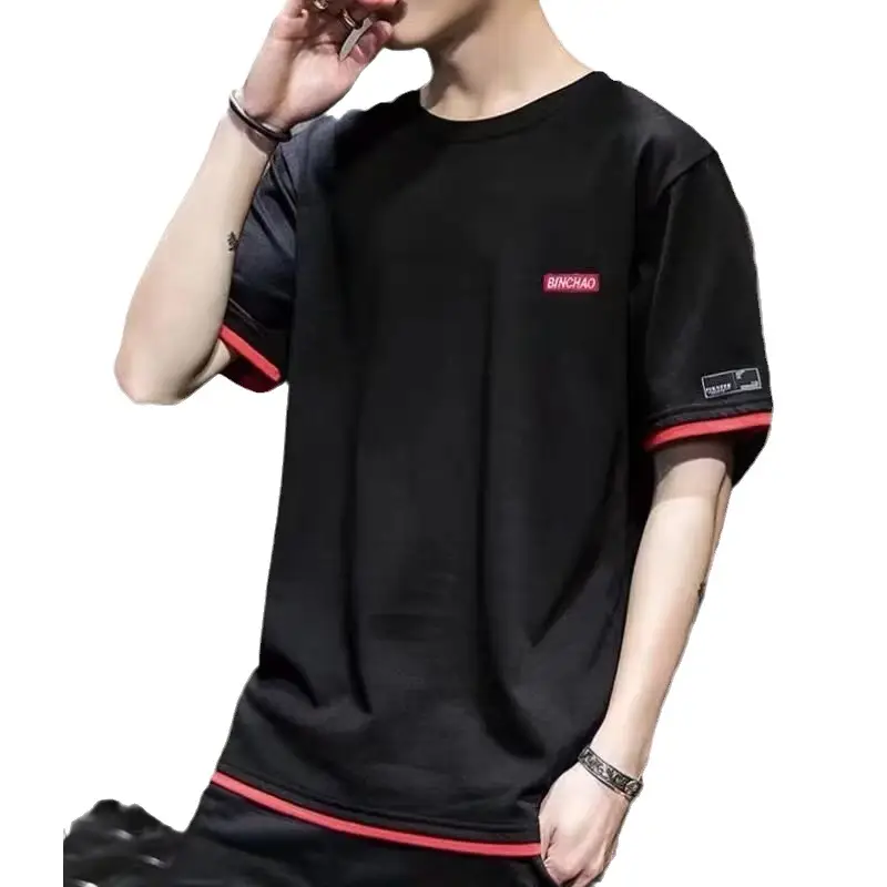 Men Printed T-Shirt Black Red Summer Short Sleeve - Image 8