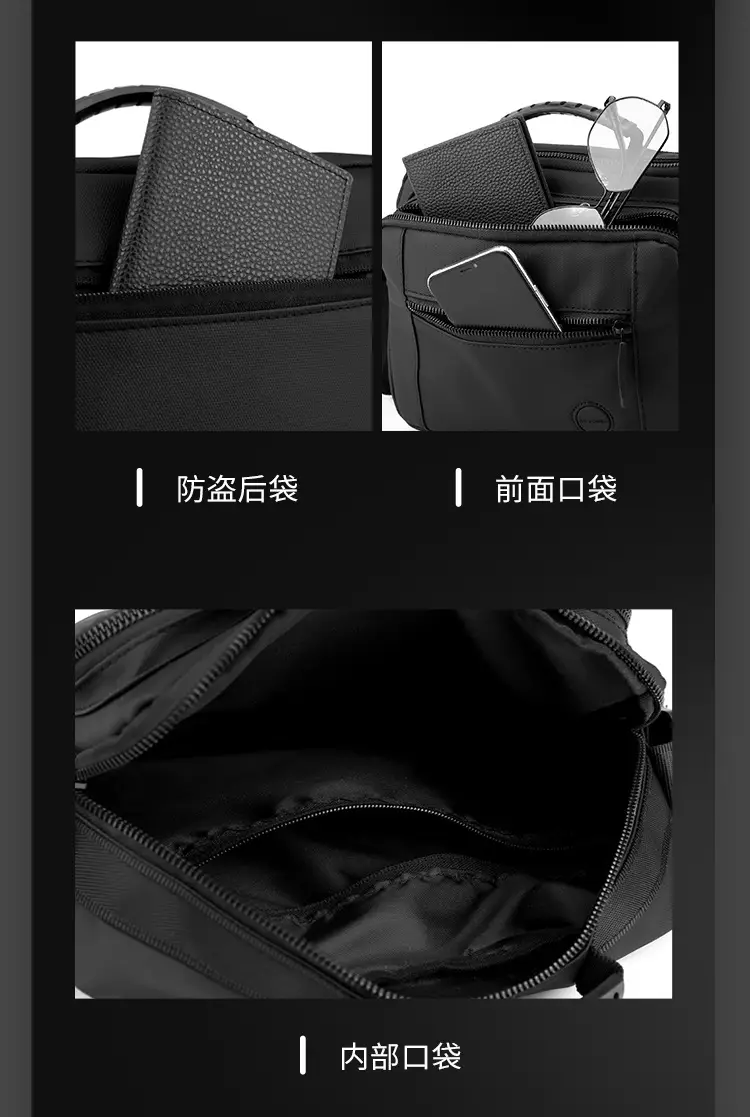 Men's Black Sports Commuter Shoulder Bag with Card Holder — feature 10