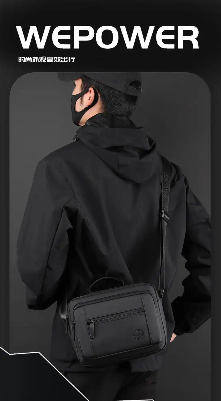 Men's Black Sports Commuter Shoulder Bag with Card Holder — feature 2