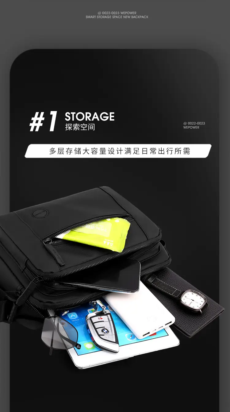 Men's Black Sports Commuter Shoulder Bag with Card Holder — feature 8