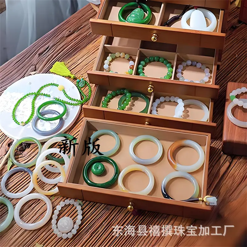 Xinjiang Jade Bracelets White Cat's Eye Set - Image 2