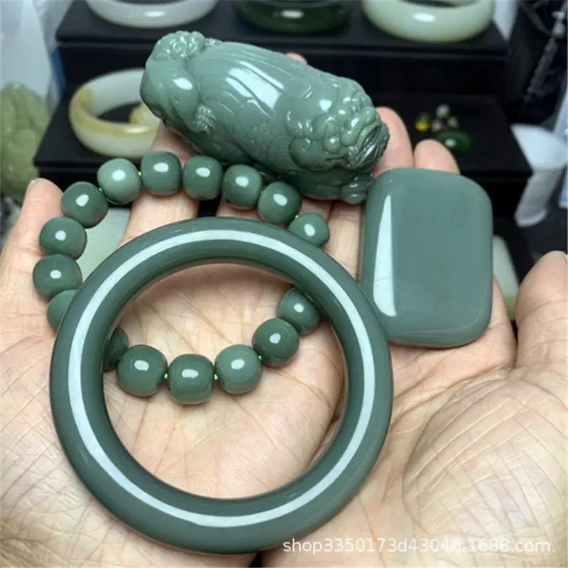 Xinjiang Jade Bracelets White Cat's Eye Set — feature 2